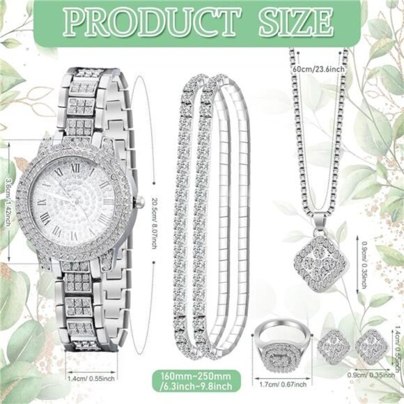 6-Piece Silver-Tone Collection with Necklace, Bracelet, Ring, Earrings & Watch - Picture 2 of 8